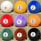 Billiard Ball Plush Set collage showing the white cue ball and solid numbered balls 1–8.