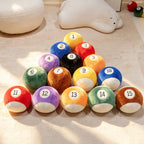 Billiard Ball Plush Set numbers 1–15 arranged in a triangle on a sunlit floor.
