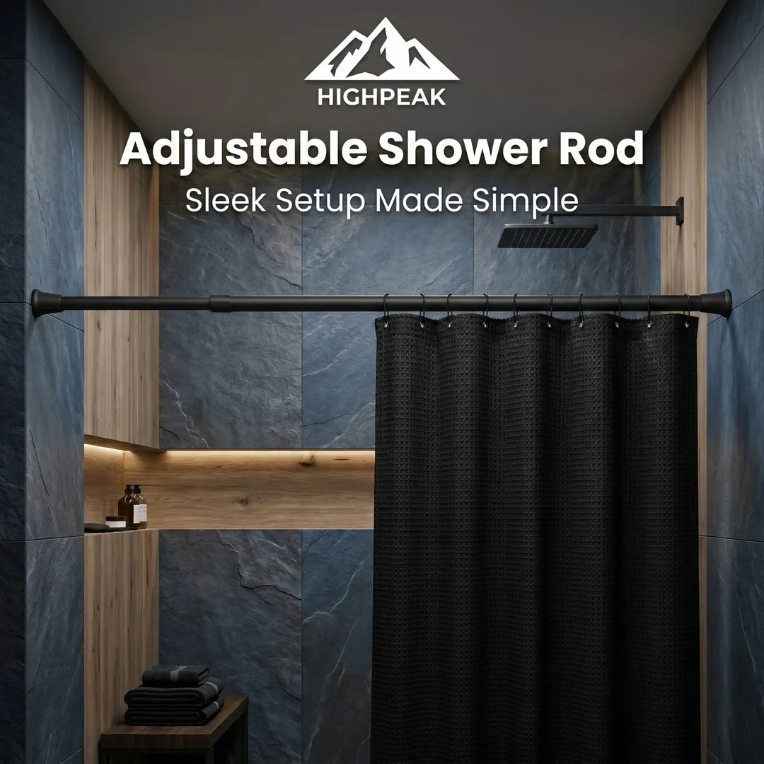 Adjustable Shower Rod Wht HighPeak Adjustable Shower Rod | No Drill Tension Curtain Pole
