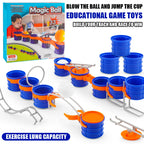 Blow Ball Race Game blue cups, orange connectors, gray obstacles, white balls, and retail box