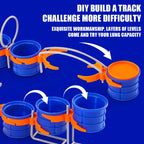 Blow Ball Race Game bridge rails and raised blue cups with arrows illustrating the ball route