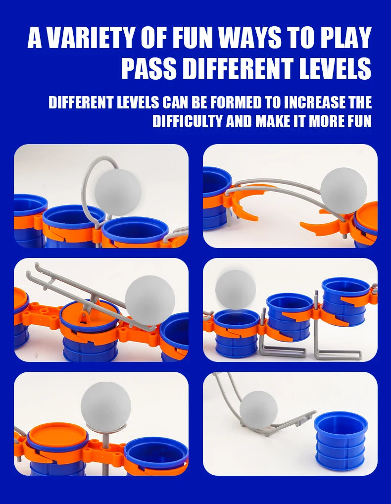 Blow Ball Race Game portrait guide showing six different ball obstacle challenges in separate panels