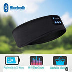 Black Bluetooth Sleep Headband with control panel, 10-hour playtime, clear sound, and washable material icons