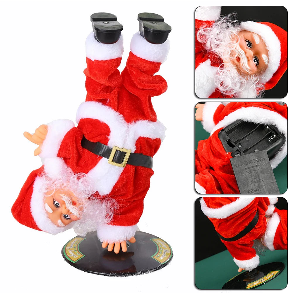 Breakdancing Santa Toy Handstand details showing the face, battery compartment and supporting arm.