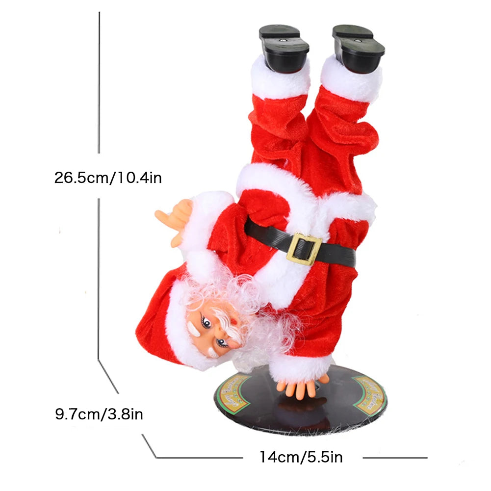 Breakdancing Santa Toy Handstand size guide showing 26.5cm height, 14cm width and 9.7cm depth.