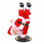 Breakdancing Santa Toy Handstand variant balancing on one hand above a round black base.