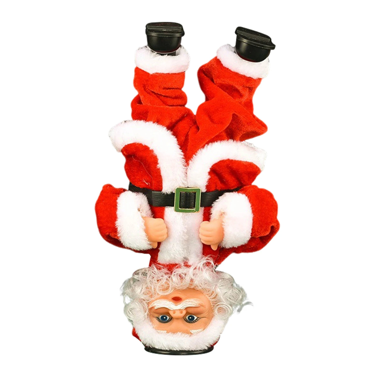 Breakdancing Santa Toy Headstand variant with raised boots, white beard and classic red suit.
