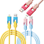 Building Block Charging Cable in yellow and pale blue with a pink connector detail above