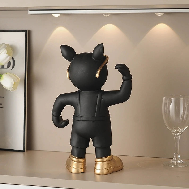 Bulldog Wine Bottle Holder rear view of the black glass-holding style showing raised arm and gold-tone shoes.