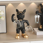 Bulldog Wine Bottle Holder black glass-holding style shown from the front with two stemmed wine glasses.