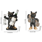 Bulldog Wine Bottle Holder bottle and glass styles side by side on white with metric and inch measurements.