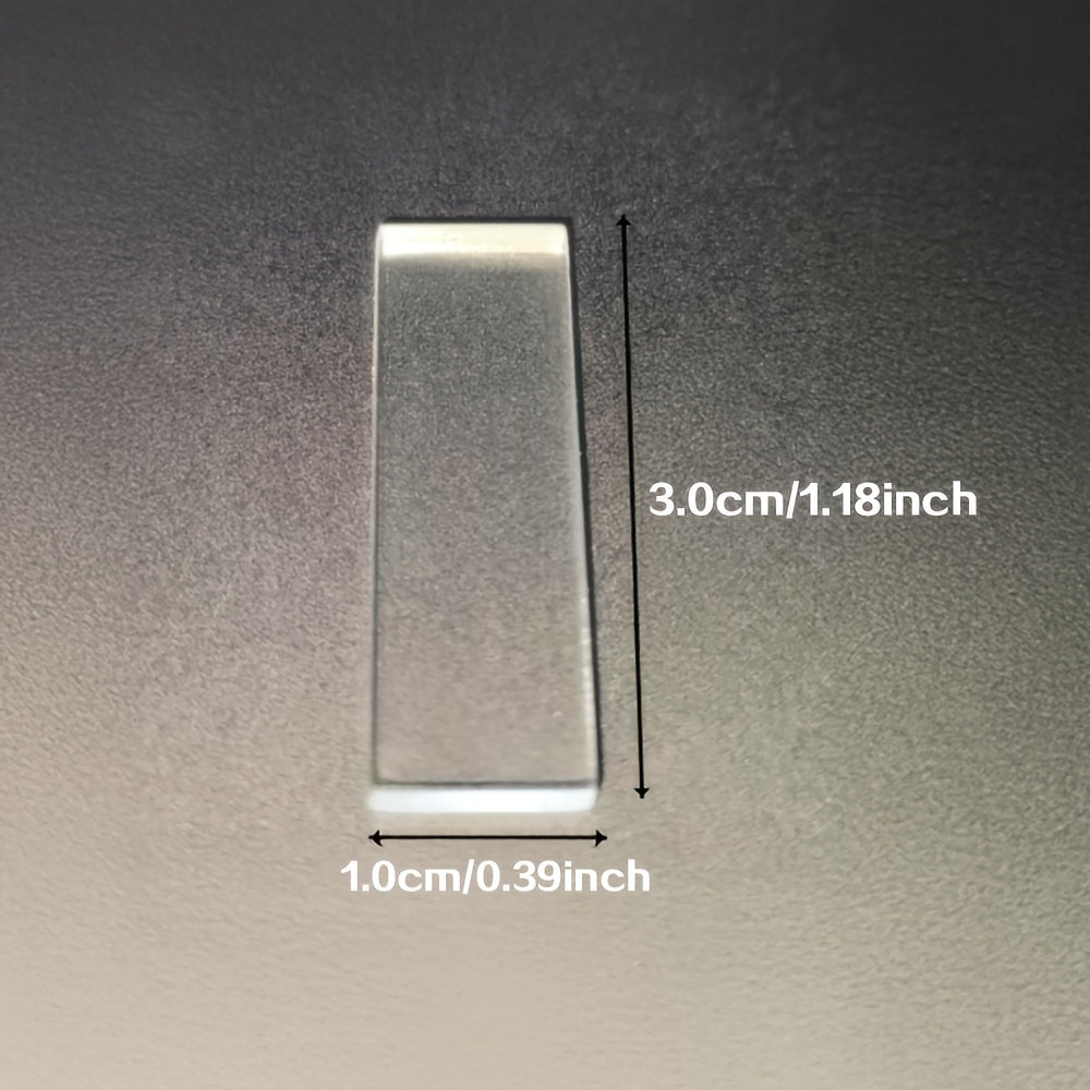 Clear acrylic fire starter tab dimensions shown as 3 cm by 1 cm