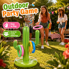 Cactus Ring Toss Game during an outdoor party, with a player throwing a pink ring toward the cactus