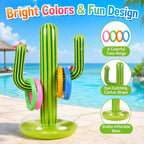 Cactus Ring Toss Game detail view showing the striped cactus, round inflatable base and four colorful rings