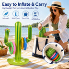 Cactus Ring Toss Game showing the inflated target and a deflated set being packed into a beach tote