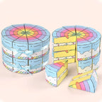 Cake Slice Favor Boxes in blue shown as a finished cake display with individual slices in front