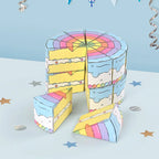 Cake Slice Favor Boxes in blue arranged as a cake with individual triangular boxes displayed in front
