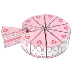 Cake Slice Favor Boxes in pink forming a strawberry cake display with two individual boxes outside