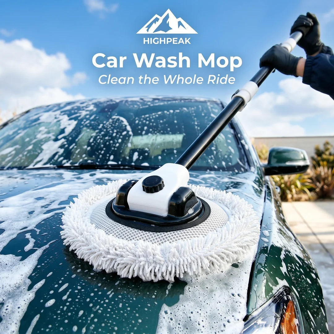 Mop Riding Car HighPeak Car Wash Mop | Telescoping Chenille Cleaning Brush for Cars