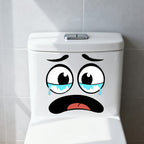 Cartoon Face Stickers Pack teary worried expression displayed on a white toilet tank