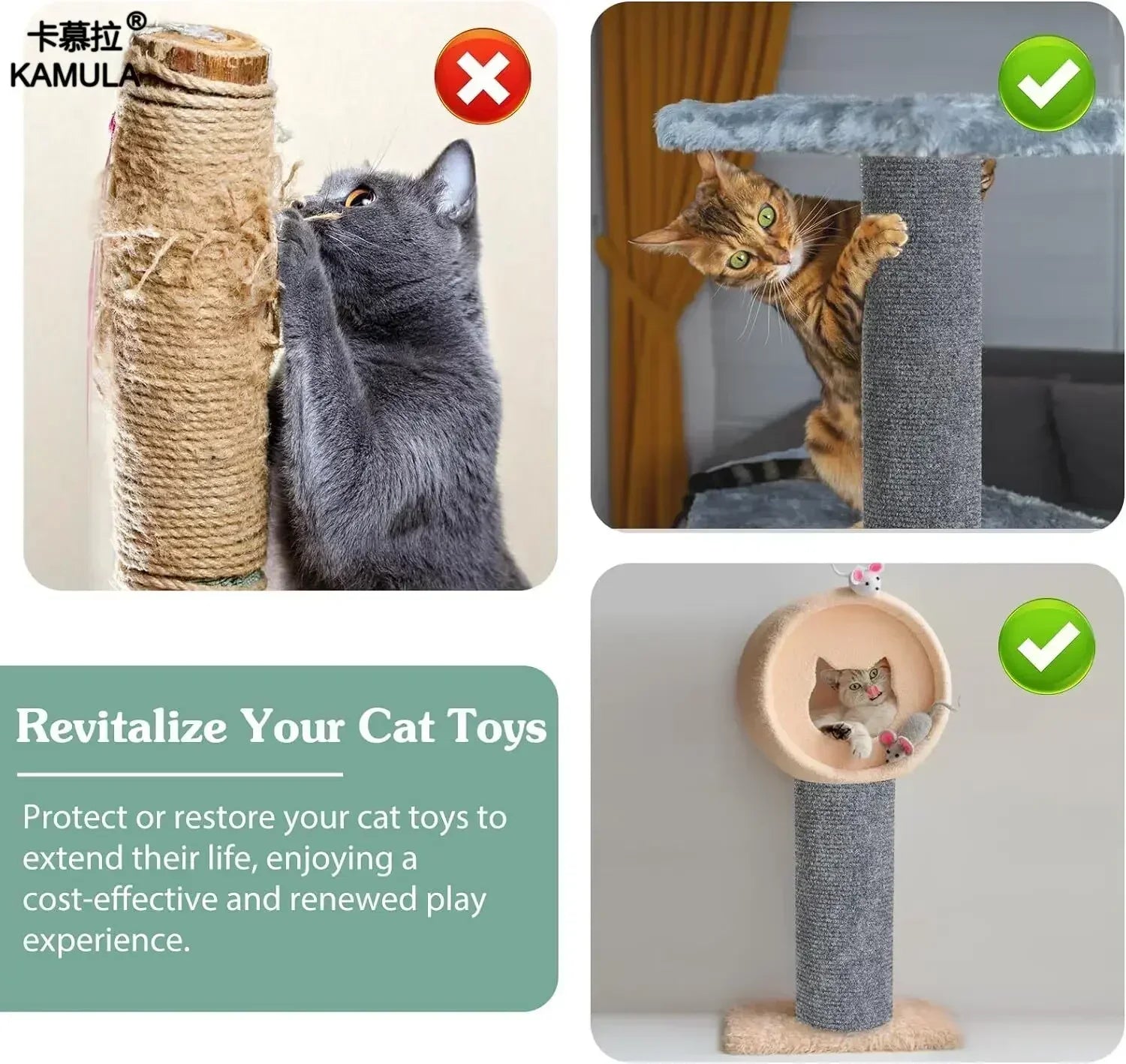Cat Scratching Wall Mat guide showing material used to refresh scratching posts and cat furniture