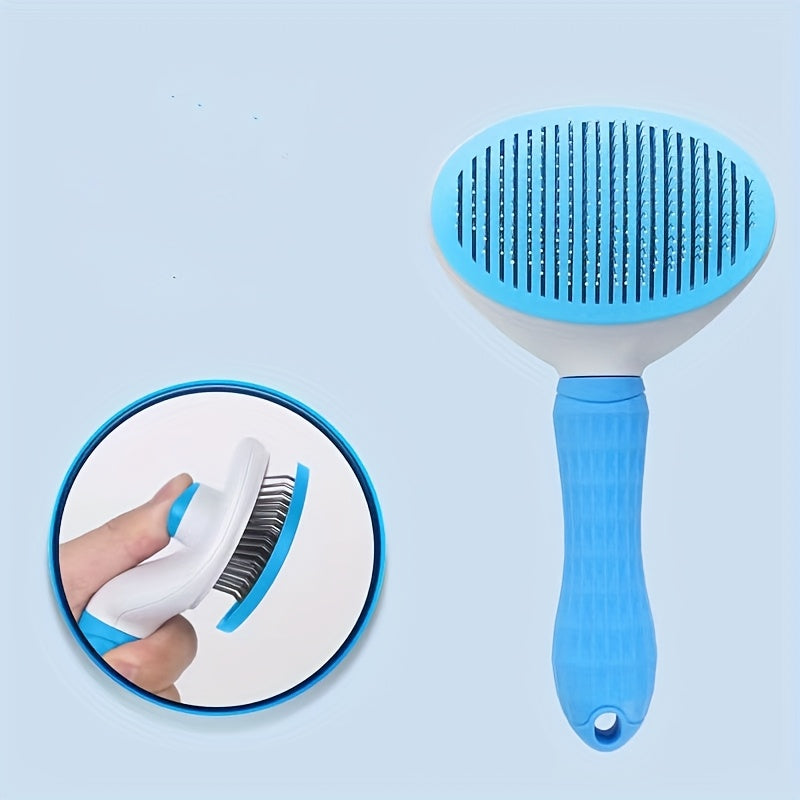 HighPeak FurPop™ Self Cleaning Pet Brush in blue with skin-safe bristles and one-click fur release for easy grooming