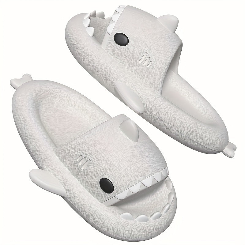 HighPeak Shark Slides in white with open toe, shark-bite design, cushy EVA sole, perfect for indoor and outdoor wear.