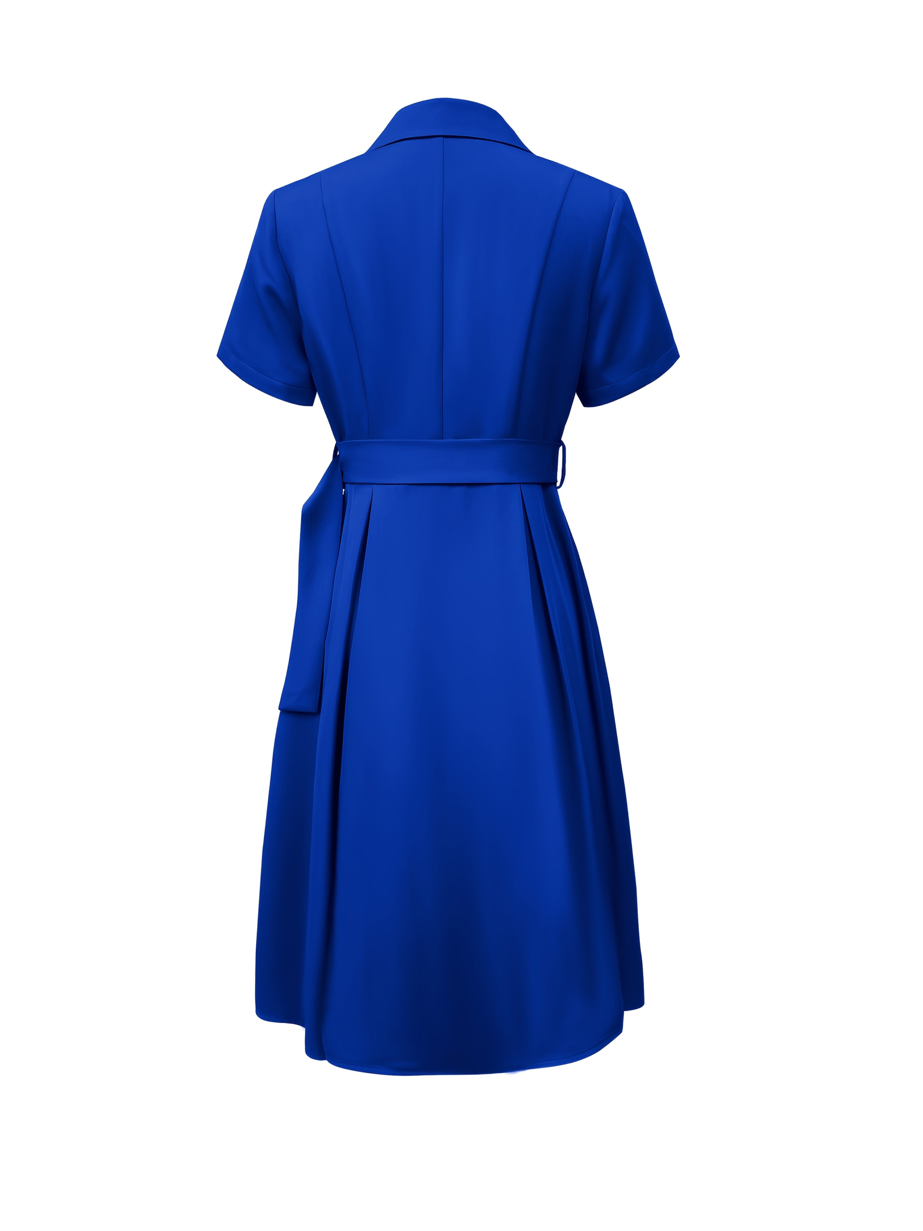 HighPeak The Verona A-Line Midi Dress in royal blue with built-in belt and collar, shown from the back on white background