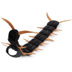 Centipede Pet Costume with gold legs and antennae, showing the black segmented body on a white background.