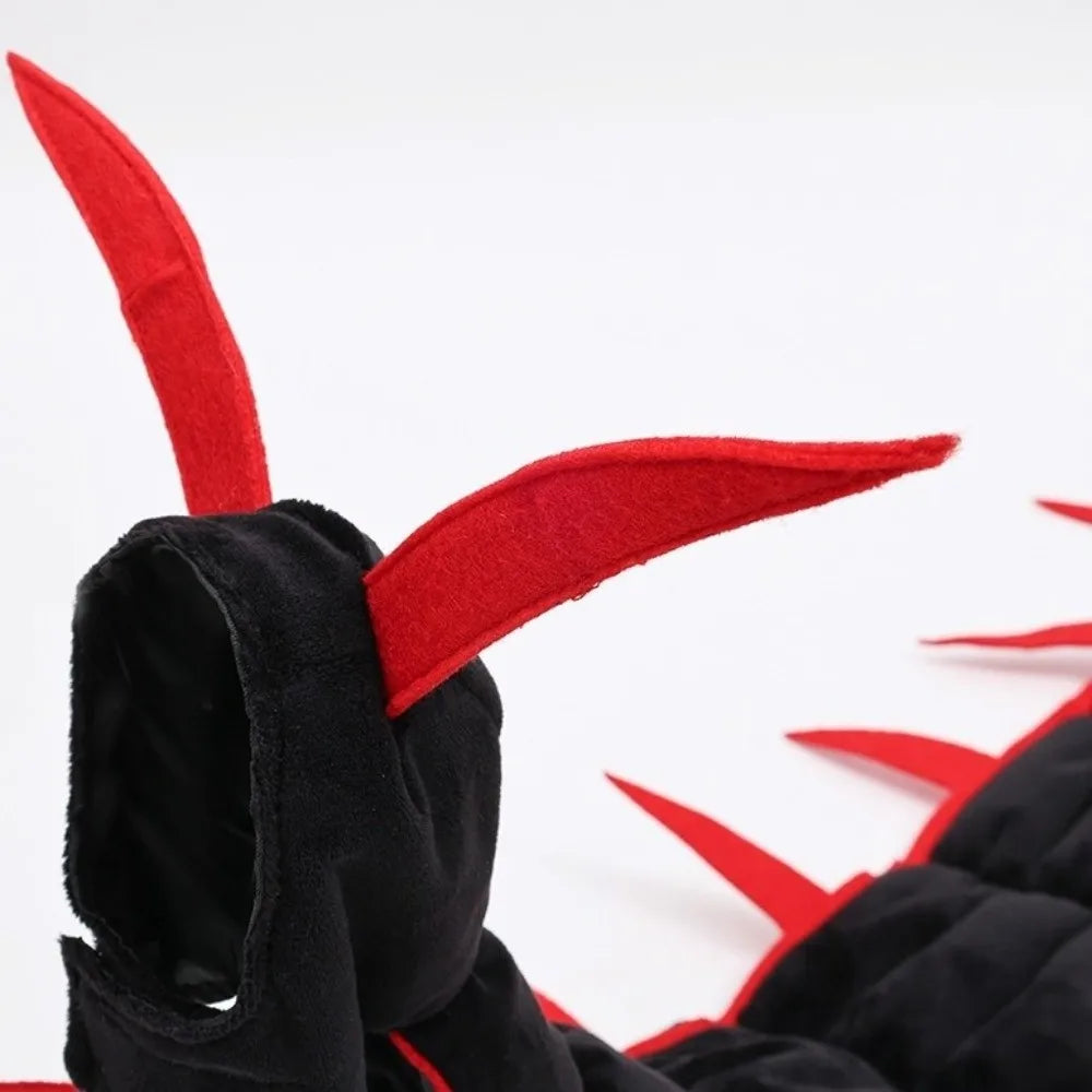 Centipede Pet Costume close-up showing the black head opening, tall red antennae and matching red legs.