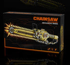 Black retail box for the Chainsaw Building Block Set with orange lettering and a picture of the model.