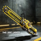 Angled view of the Chainsaw Building Block Set with a heading highlighting lights on both sides.