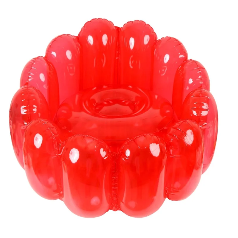 Cherry Jelly Inflatable Chair assembled with its round seat and glossy red bubble-shaped back and arms.
