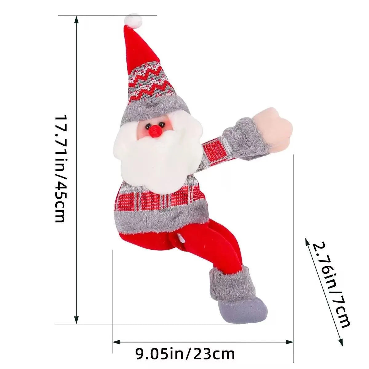 Christmas Chandelier Hugger Santa size guide showing approximately 45 by 23 by 7 centimeters