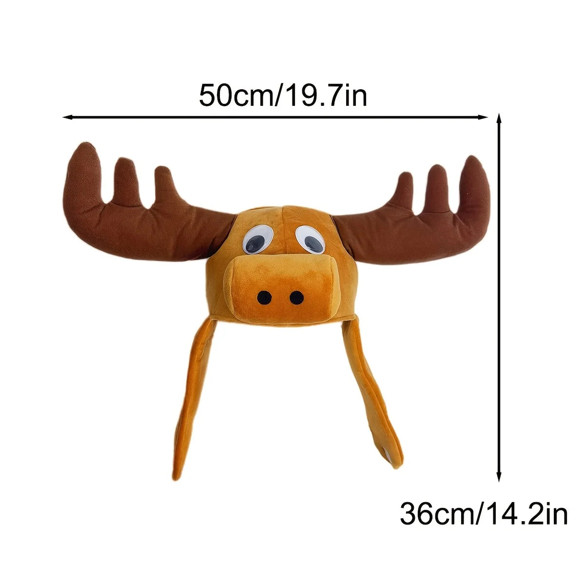 Christmas Moose Hat size guide showing 50 cm across the antlers and 36 cm overall height.