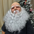 Three-quarter view of the Christmas Santa Mask with white eyebrows, moustache and long curly beard.