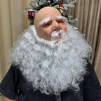 Christmas Santa Mask with white eyebrows, moustache and long curly beard, worn without a hat.