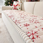 Christmas Sofa Pad Cover in creamy white with red snowflake embroidery arranged across a living room sofa