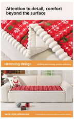 Christmas Sofa Pad Cover detail highlighting the quilted hemming and neat white plush edge finish