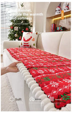 Christmas Sofa Pad Cover edge close-up showing plush texture, quilted stitching, and anti-slip backing