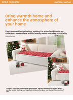 Christmas Sofa Pad Cover styled on a red holiday loveseat in a warm living room with seasonal decor