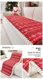 Christmas Sofa Pad Cover red variant overview showing full-sofa, armchair, and close-up views