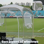 Clear View Bubble Tent window close-up showing separate mesh and clear PVC layers.