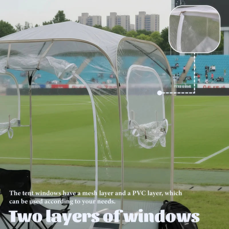 Clear View Bubble Tent window close-up showing separate mesh and clear PVC layers.