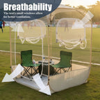 Clear View Bubble Tent with open windows and doorway, illustrated with arrows showing airflow.