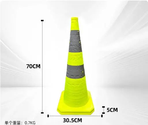 Collapsible Reflective Safety Cone, 70 cm standard model with 30.5 cm base and 5 cm collapsed height