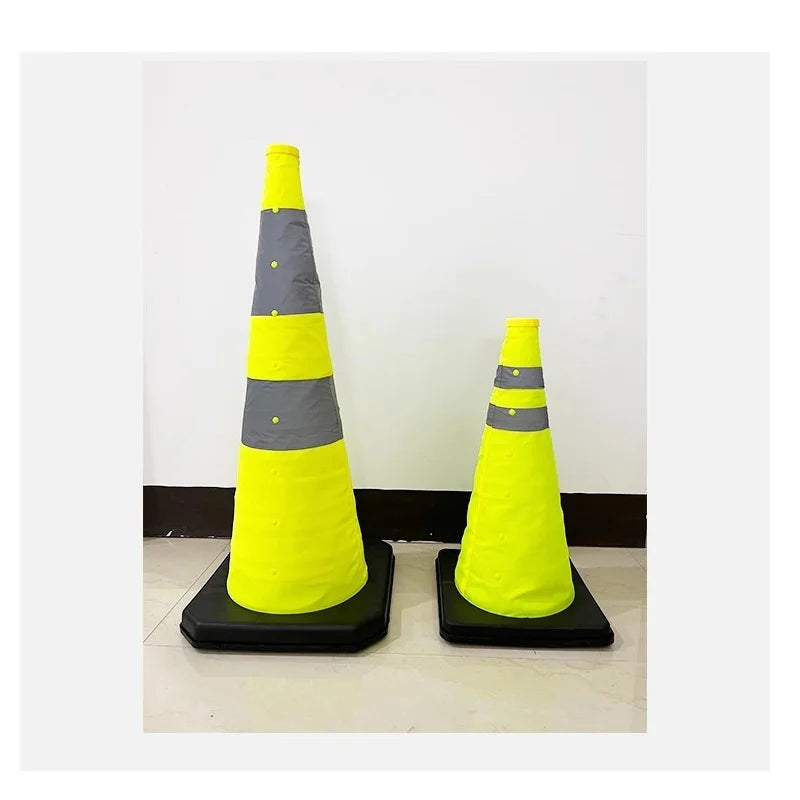 Collapsible Reflective Safety Cone 70 cm and 45 cm sizes standing together for scale comparison