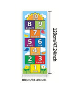 Close size-guide view of the birds-and-sun hopscotch mat showing its 80 cm width and 120 cm length.