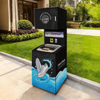 Commercial Shoe Cleaning Station positioned outdoors near an apartment entrance and landscaped walkway