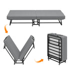 Compact Foldaway Guest Bed folding sequence showing the open, partly folded and upright positions.